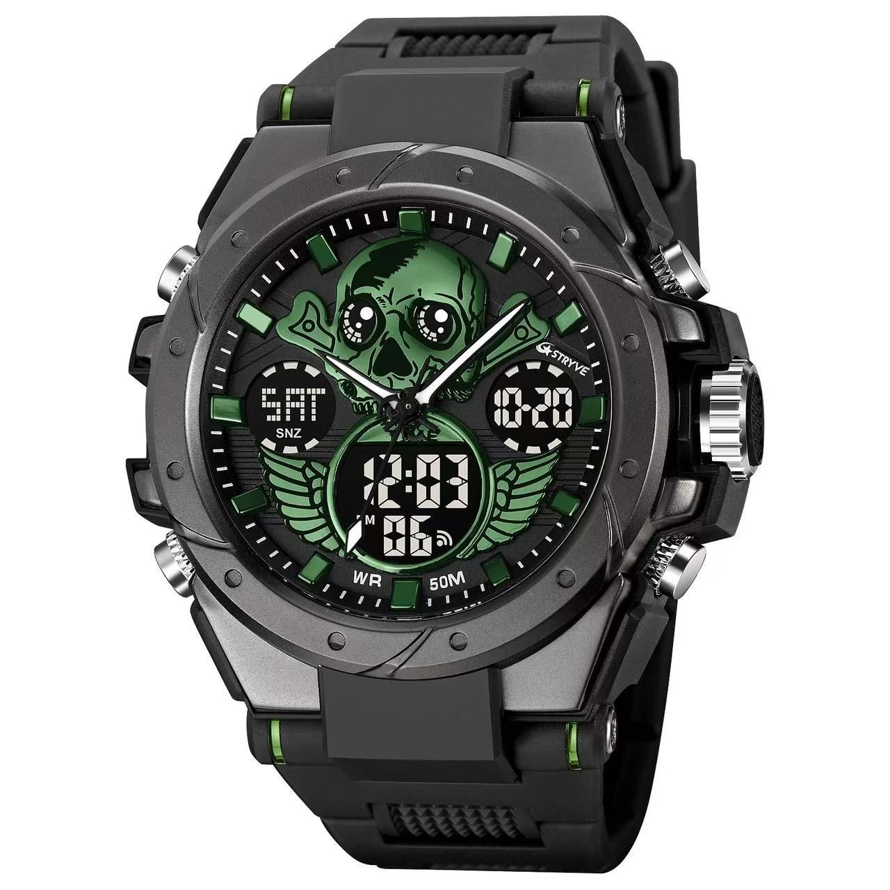STRYVE  S8008 E - Commerce Men's Sports Watch Skull Luminous Electronic Waterproof Watch Multi - Functional Watch