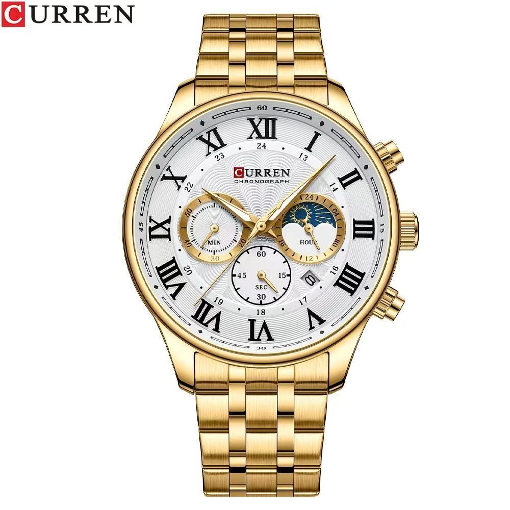CURREN/KAREIN 8427 Men's Six-Hand Large Dial Quartz Watch, Multi-Functional Calendar Water-Resistant Wristwatch For Men
