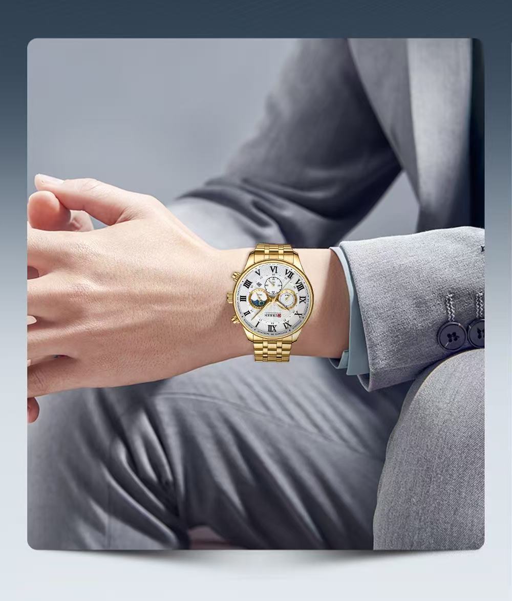 CURREN/KAREIN 8427 Men's Six-Hand Large Dial Quartz Watch, Multi-Functional Calendar Water-Resistant Wristwatch For Men