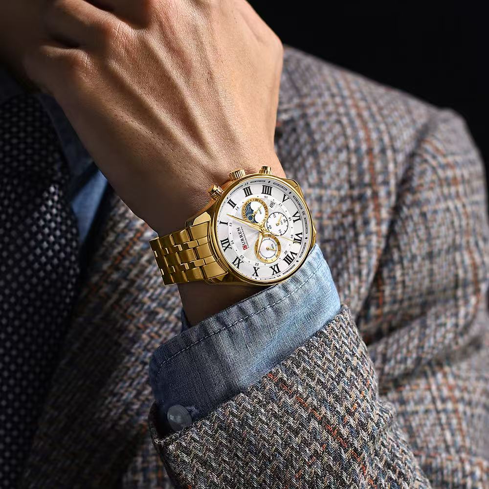 CURREN/KAREIN 8427 Men's Six-Hand Large Dial Quartz Watch, Multi-Functional Calendar Water-Resistant Wristwatch For Men