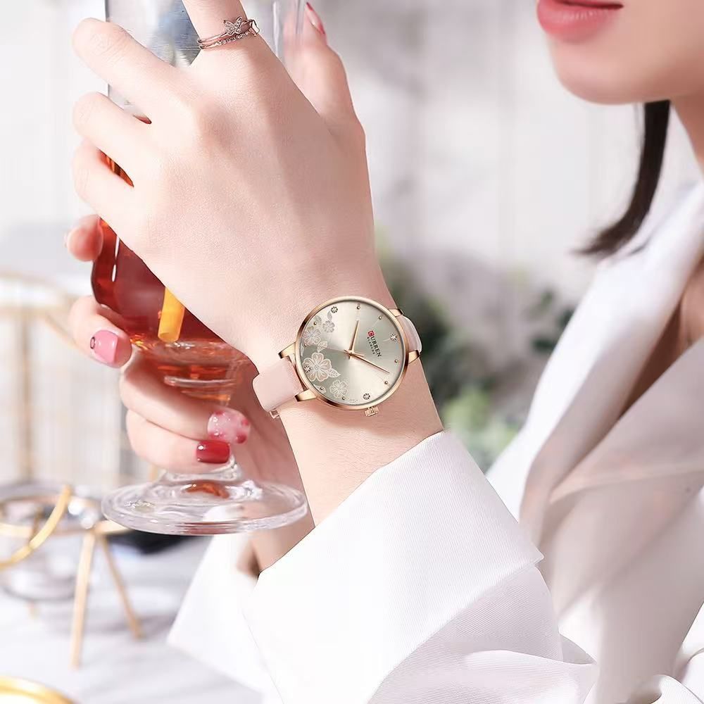 CURREN/Ka Rui En 9068 Ladies' Small Dial Watch Waterproof Casual Leather Women's Watch Authentic Product