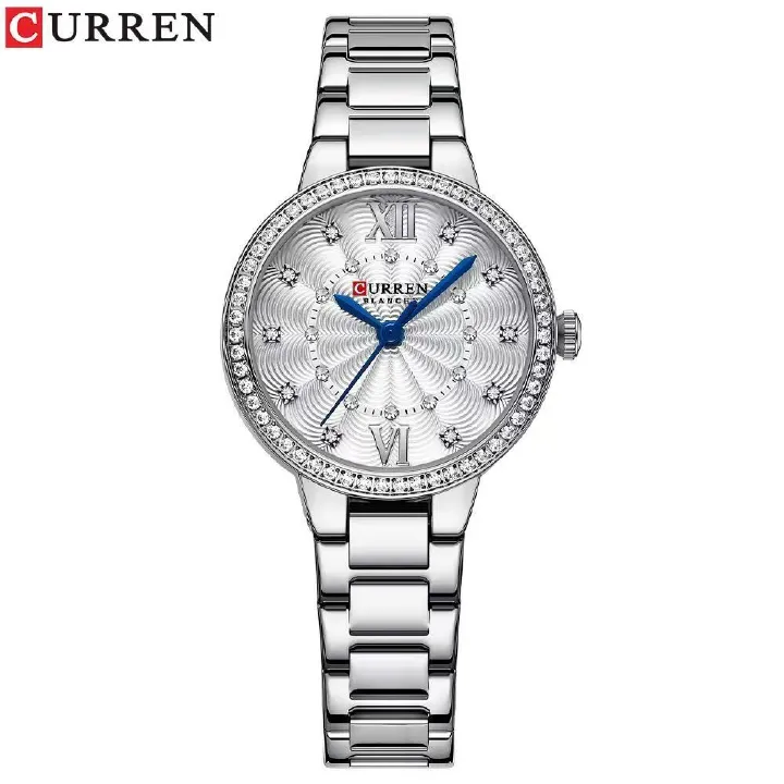 CURREN/Ka Rui En 9085 Women's Small Dial Roman Numeral Watch Water-Resistant Rhinestone Ultra-Thin Women's Watch Stainless Steel Strap Watch