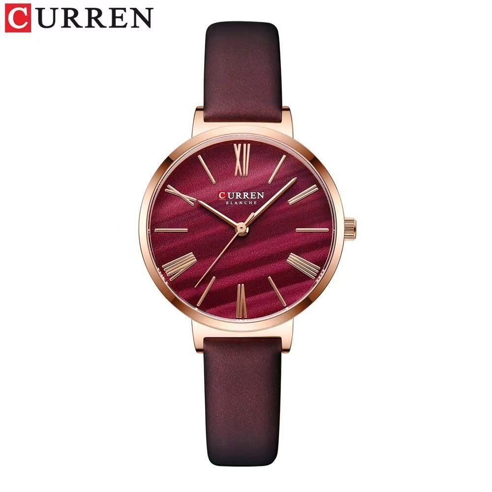 CURREN Model 9076 Ladies' Small Dial Leather Strap Watch Ultra-Thin Waterproof Watch Round Analog Watch