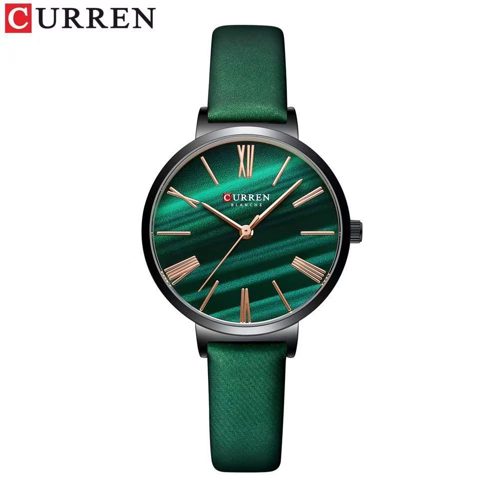 CURREN Model 9076 Ladies' Small Dial Leather Strap Watch Ultra-Thin Waterproof Watch Round Analog Watch