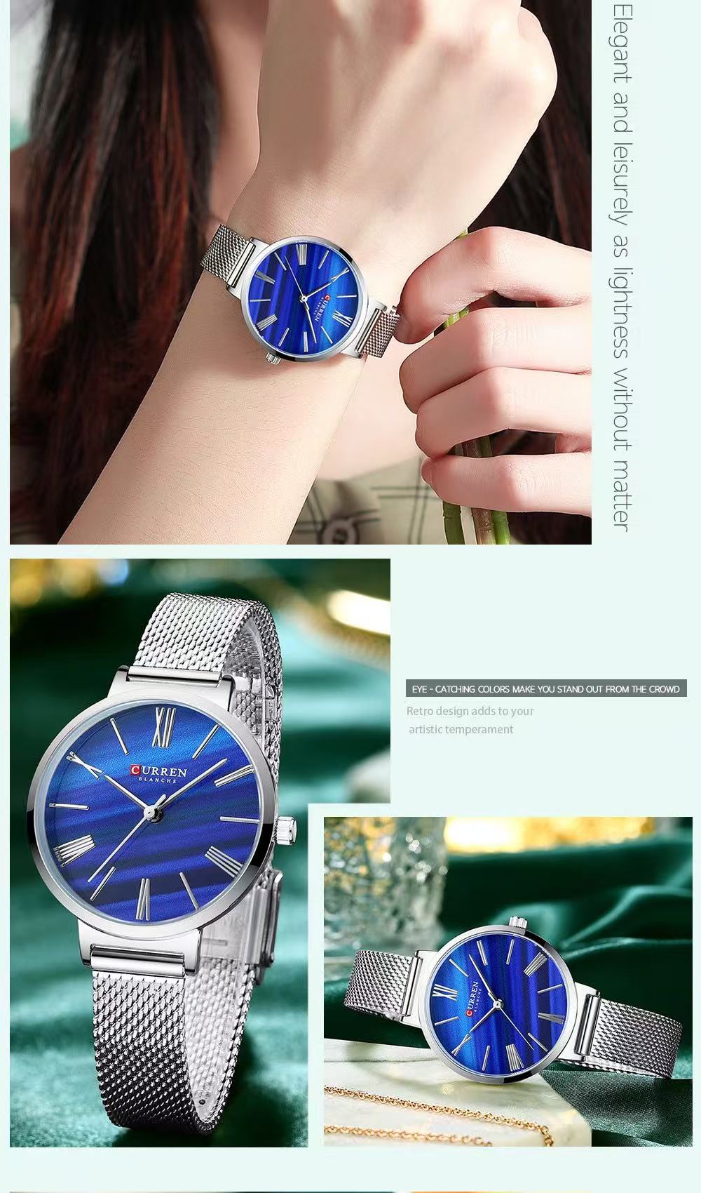 CURREN Model 9076 Ladies' Small Dial Leather Strap Watch Ultra-Thin Waterproof Watch Round Analog Watch