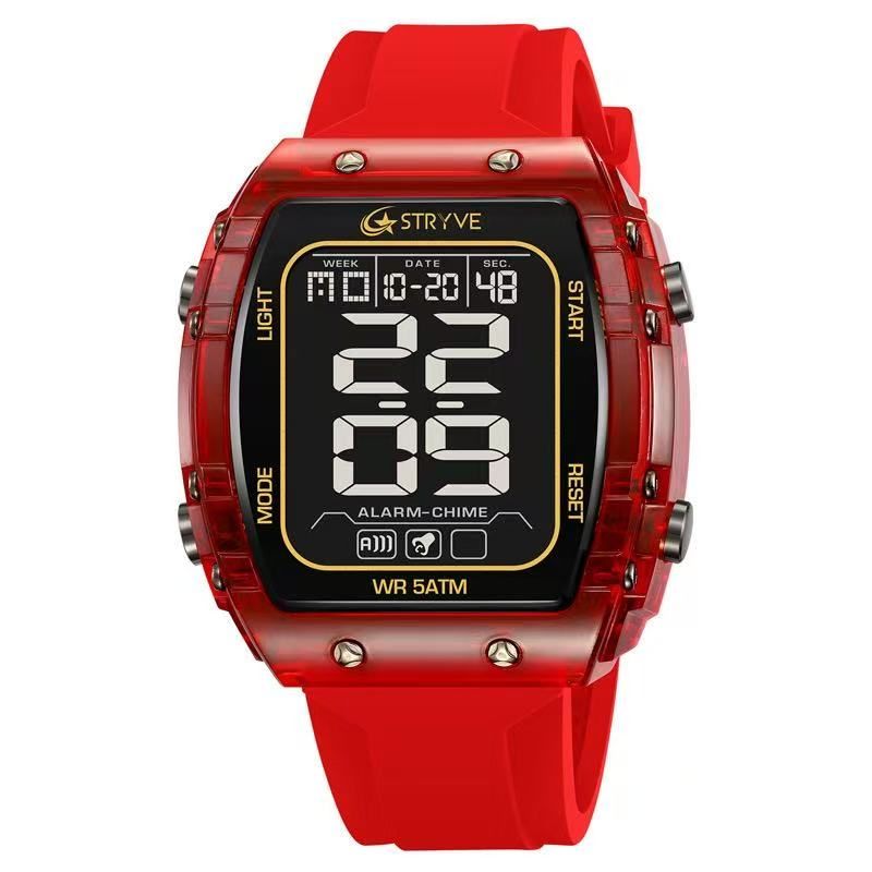 STRYVE S8031 New Sports Series Luminous Electronic 5 - Degree Waterproof Watch, Mirror Material, Adopting High - Transparency Resin