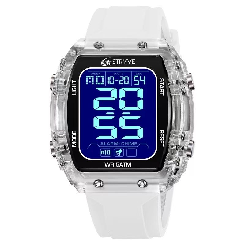 STRYVE S8031 New Sports Series Luminous Electronic 5 - Degree Waterproof Watch, Mirror Material, Adopting High - Transparency Resin