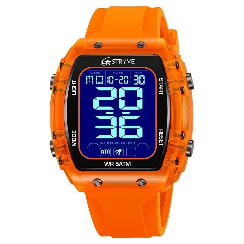 STRYVE S8031 New Sports Series Luminous Electronic 5 - Degree Waterproof Watch, Mirror Material, Adopting High - Transparency Resin