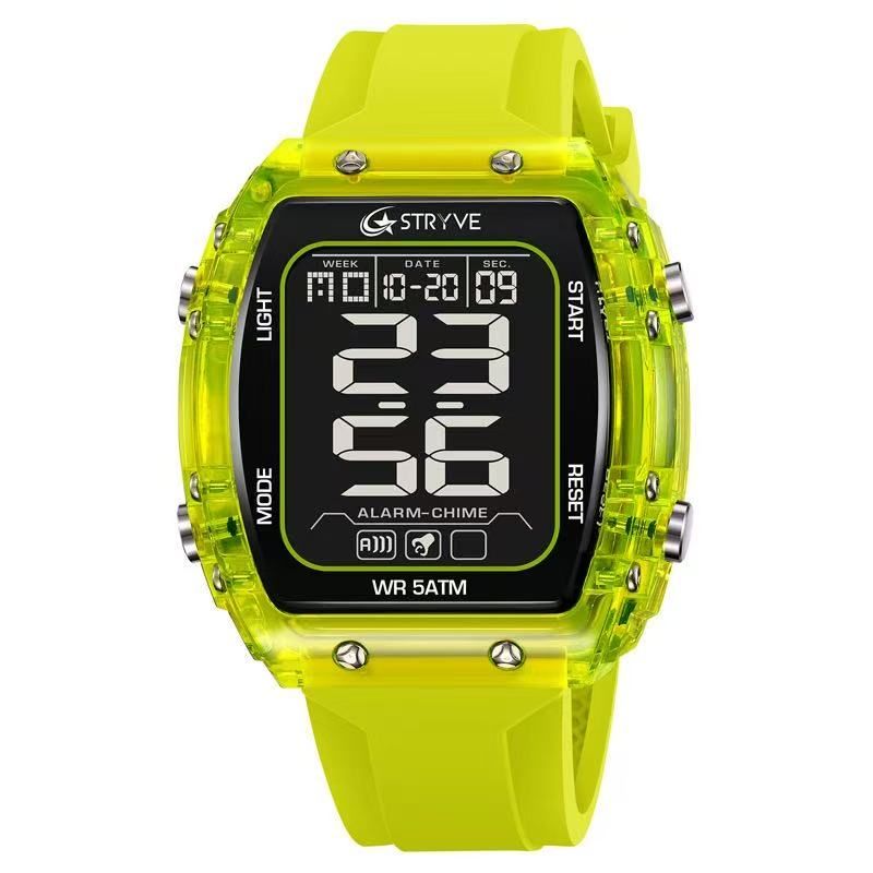 STRYVE S8031 New Sports Series Luminous Electronic 5 - Degree Waterproof Watch, Mirror Material, Adopting High - Transparency Resin