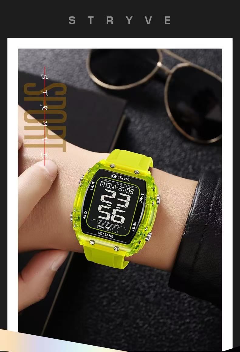 STRYVE S8031 New Sports Series Luminous Electronic 5 - Degree Waterproof Watch, Mirror Material, Adopting High - Transparency Resin