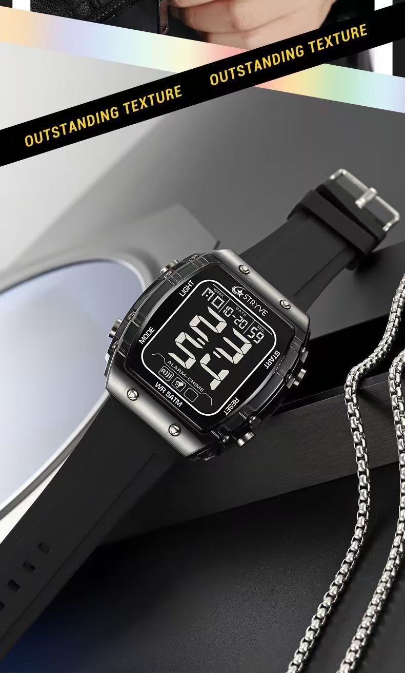 STRYVE S8031 New Sports Series Luminous Electronic 5 - Degree Waterproof Watch, Mirror Material, Adopting High - Transparency Resin