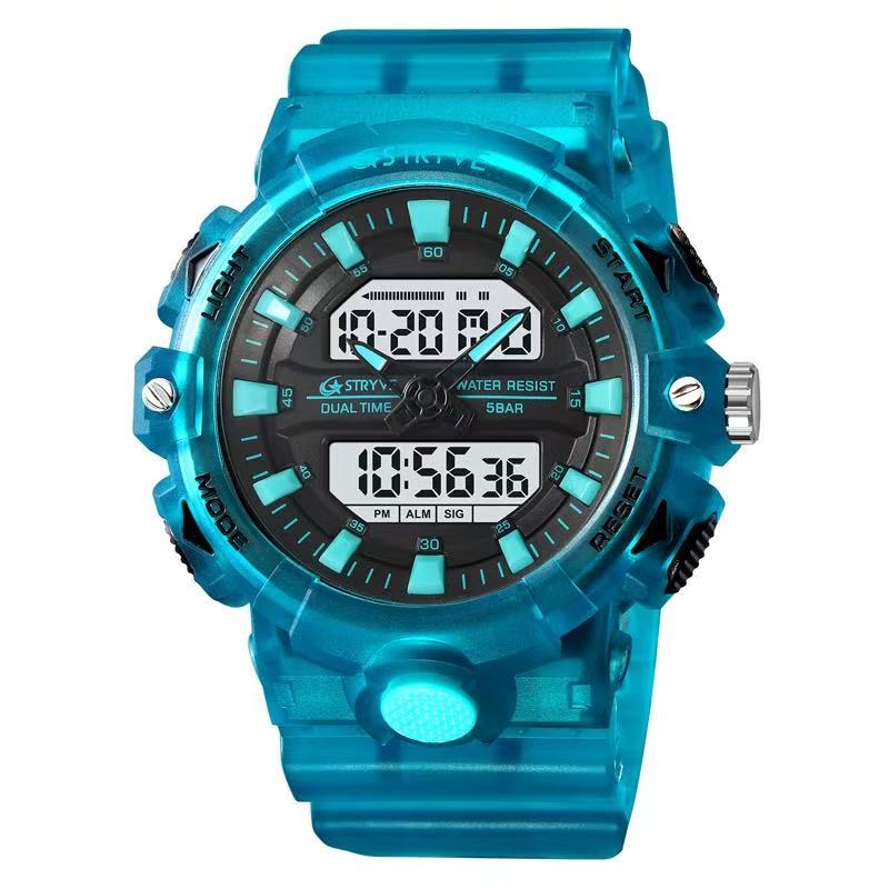STRYVE 8028 Multi - Function Luminous Sports Watch Men's Chronograph Electronic Watch, 50M Waterproof, High - Transparency Resin Watch