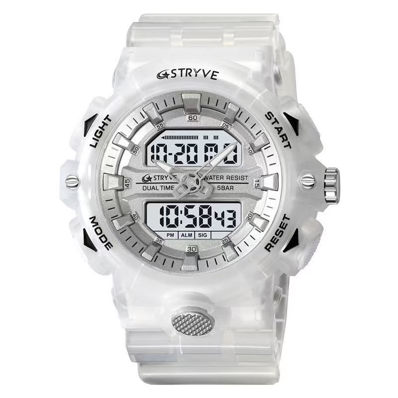 STRYVE 8028 Multi - Function Luminous Sports Watch Men's Chronograph Electronic Watch, 50M Waterproof, High - Transparency Resin Watch