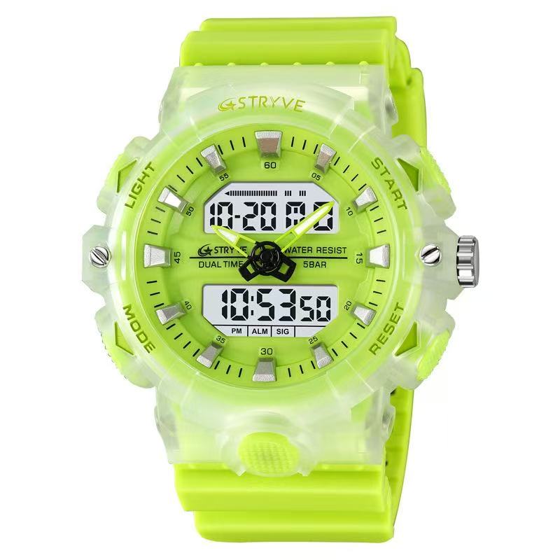 STRYVE 8028 Multi - Function Luminous Sports Watch Men's Chronograph Electronic Watch, 50M Waterproof, High - Transparency Resin Watch