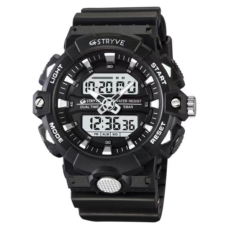 STRYVE 8028 Multi - Function Luminous Sports Watch Men's Chronograph Electronic Watch, 50M Waterproof, High - Transparency Resin Watch