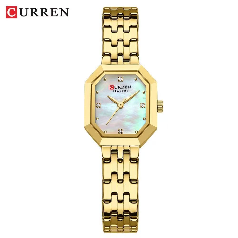 CURREN 9108 Fashion Rectangular Ladies' Watch With Shell Dial, Elegant Wristwatch For Temperament