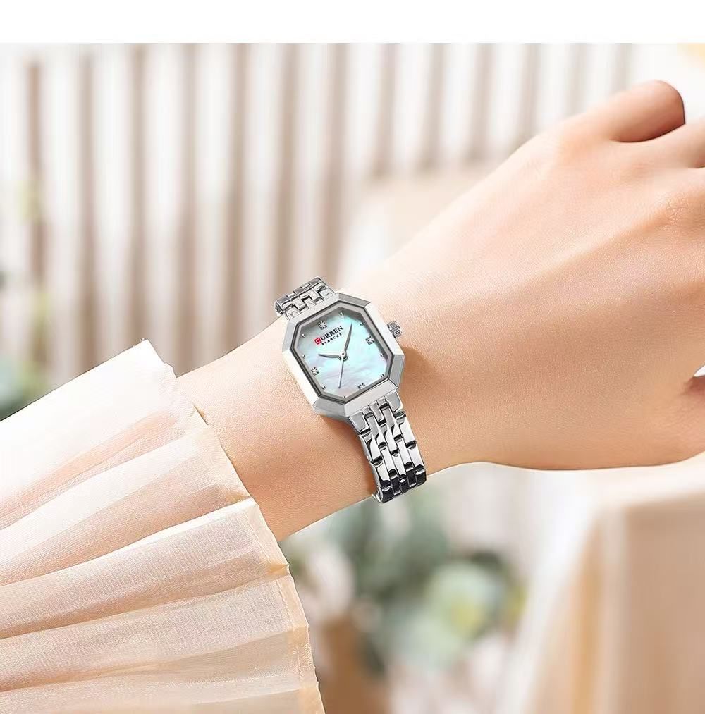 CURREN 9108 Fashion Rectangular Ladies' Watch With Shell Dial, Elegant Wristwatch For Temperament
