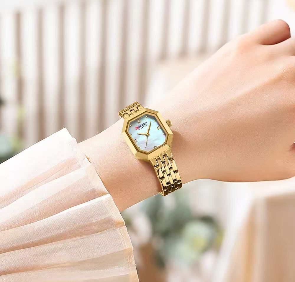 CURREN 9108 Fashion Rectangular Ladies' Watch With Shell Dial, Elegant Wristwatch For Temperament