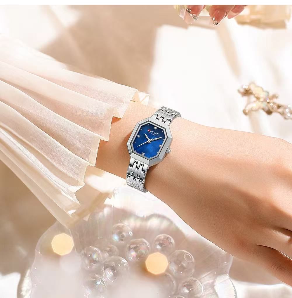 CURREN 9108 Fashion Rectangular Ladies' Watch With Shell Dial, Elegant Wristwatch For Temperament