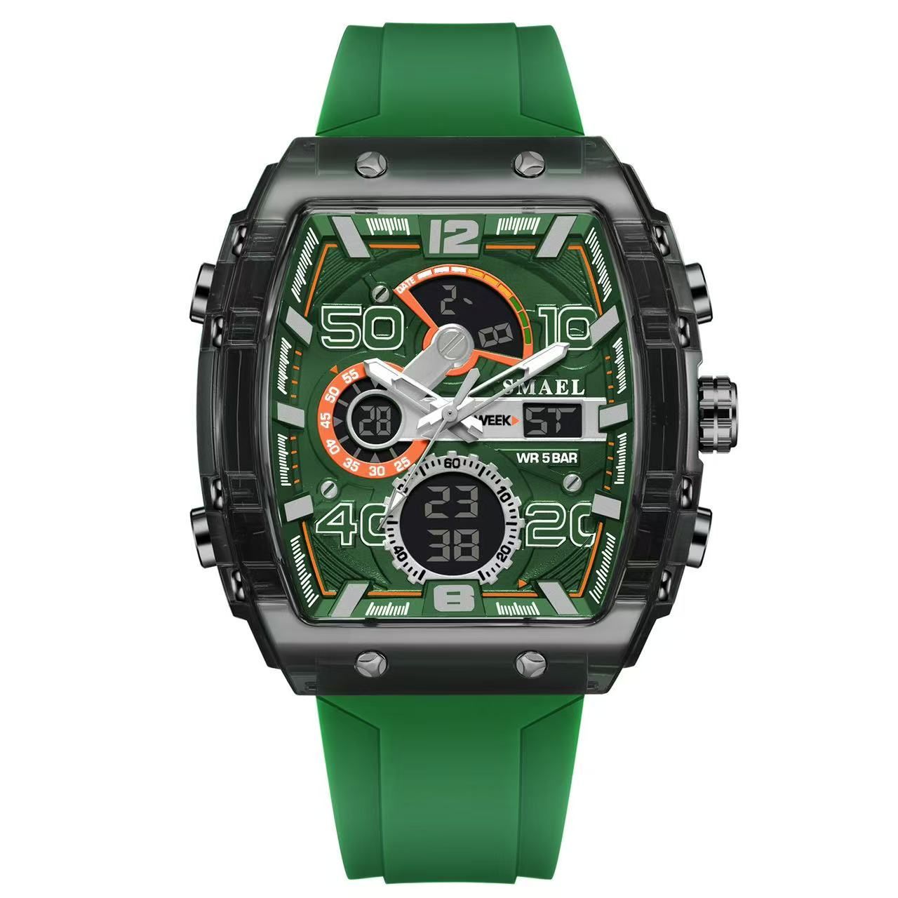 SMAEL 8109 Barrel-Shaped Multi-Functional Sports Casual Electronic Watch, Waterproof Dual-Display LED Luminous Alarm Clock Men's Watch