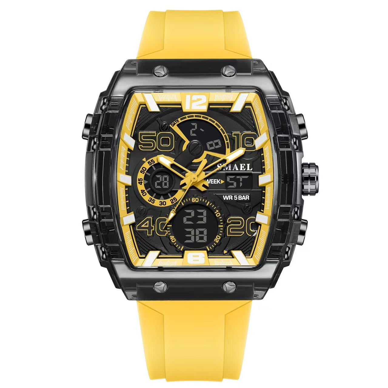 SMAEL 8109 Barrel-Shaped Multi-Functional Sports Casual Electronic Watch, Waterproof Dual-Display LED Luminous Alarm Clock Men's Watch