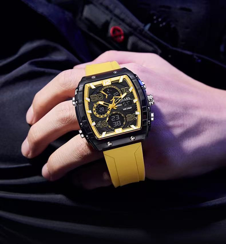 SMAEL 8109 Barrel-Shaped Multi-Functional Sports Casual Electronic Watch, Waterproof Dual-Display LED Luminous Alarm Clock Men's Watch