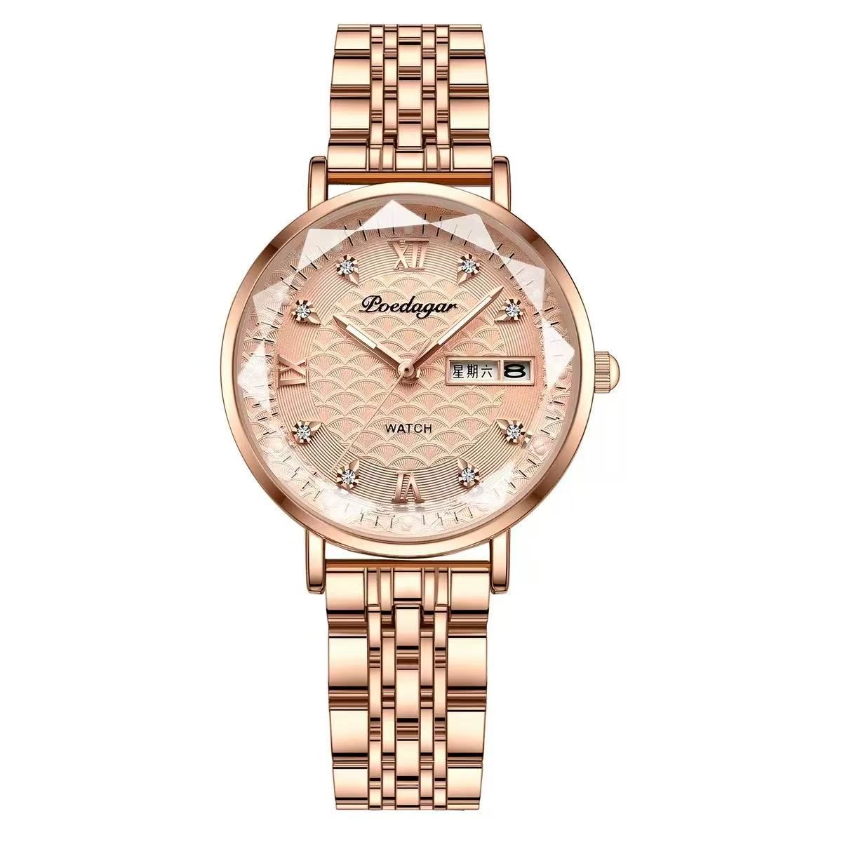 POEDAGAR 3011  Waterproof Luminous Ladies' Watch Women Student Calendar Slim Quartz Watch Stainless Steel Strap Wristwatch