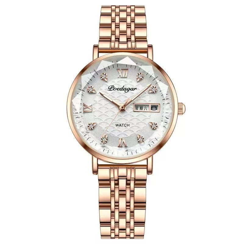 POEDAGAR 3011  Waterproof Luminous Ladies' Watch Women Student Calendar Slim Quartz Watch Stainless Steel Strap Wristwatch