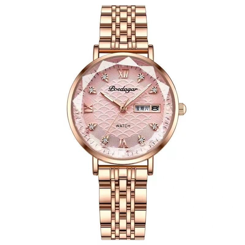 POEDAGAR 3011  Waterproof Luminous Ladies' Watch Women Student Calendar Slim Quartz Watch Stainless Steel Strap Wristwatch