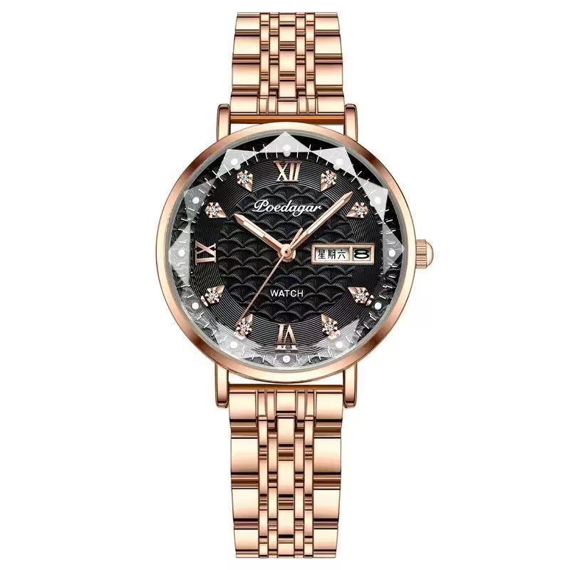 POEDAGAR 3011  Waterproof Luminous Ladies' Watch Women Student Calendar Slim Quartz Watch Stainless Steel Strap Wristwatch