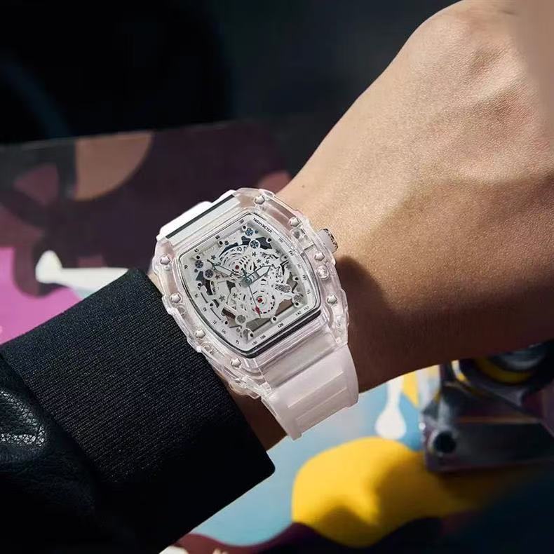 Zido 1708 Personalized Transparent Quartz Watch, Waterproof Barrel Style, Barrel Case, Fashion Design, Men's And Women's Couple Quartz Watch, Equipped With Seagull Movement