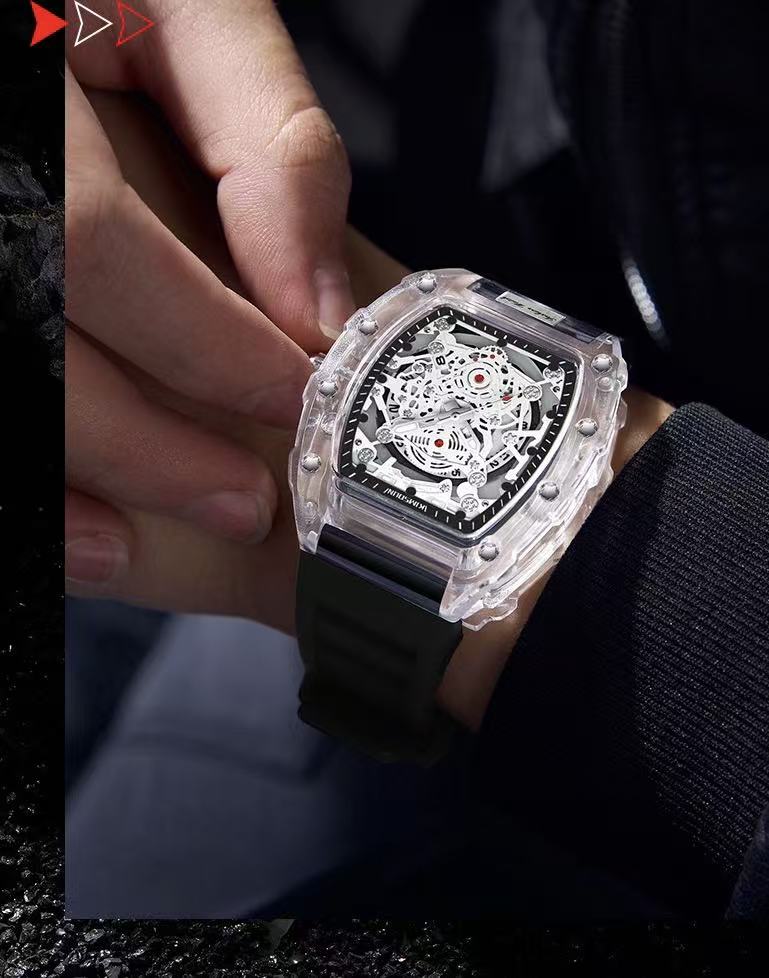 Zido 1708 Personalized Transparent Quartz Watch, Waterproof Barrel Style, Barrel Case, Fashion Design, Men's And Women's Couple Quartz Watch, Equipped With Seagull Movement