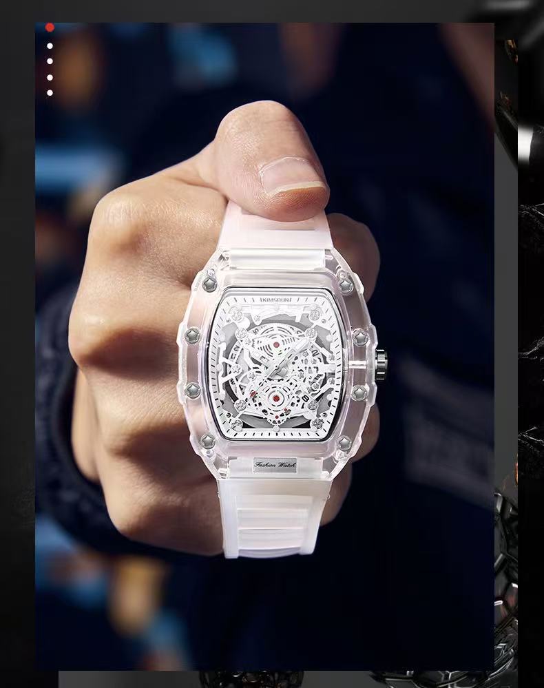 Zido 1708 Personalized Transparent Quartz Watch, Waterproof Barrel Style, Barrel Case, Fashion Design, Men's And Women's Couple Quartz Watch, Equipped With Seagull Movement