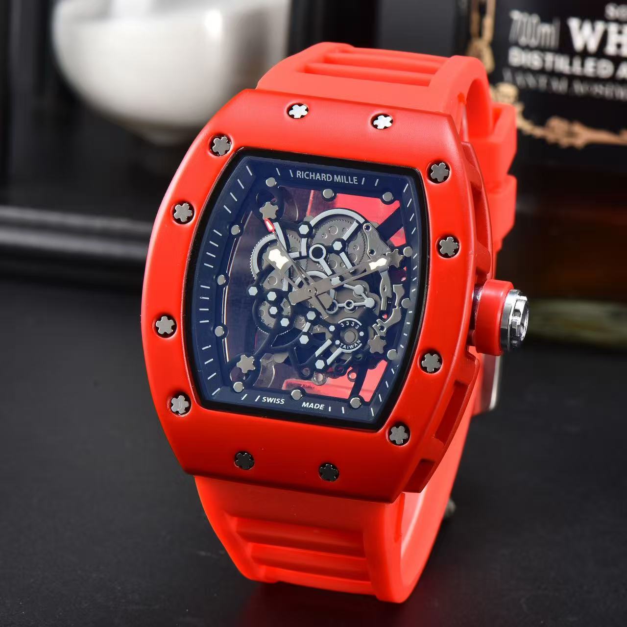 Richard Sport White Ice Same Style Skeleton Handfeel Oil Barrel-Shaped Couple Quartz Watch (Men's Style), Adopting Coated Glass
