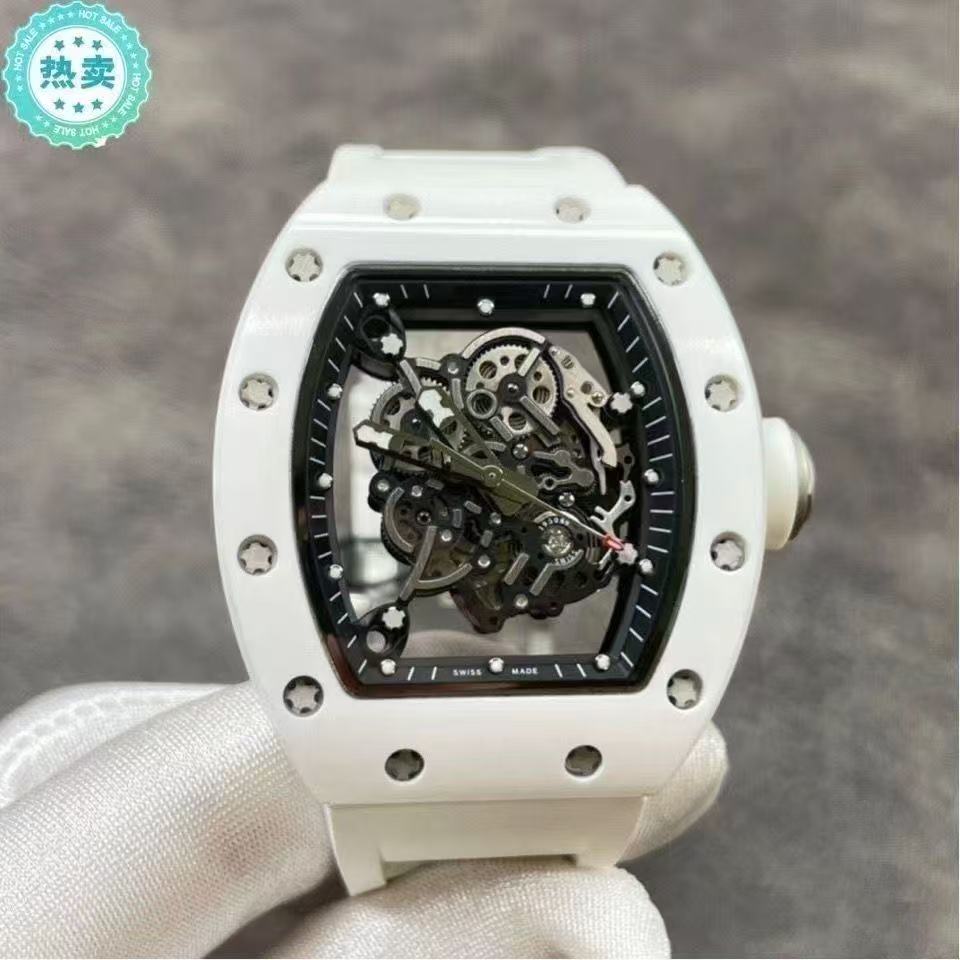 Richard Sport White Ice Same Style Skeleton Handfeel Oil Barrel-Shaped Couple Quartz Watch (Men's Style), Adopting Coated Glass