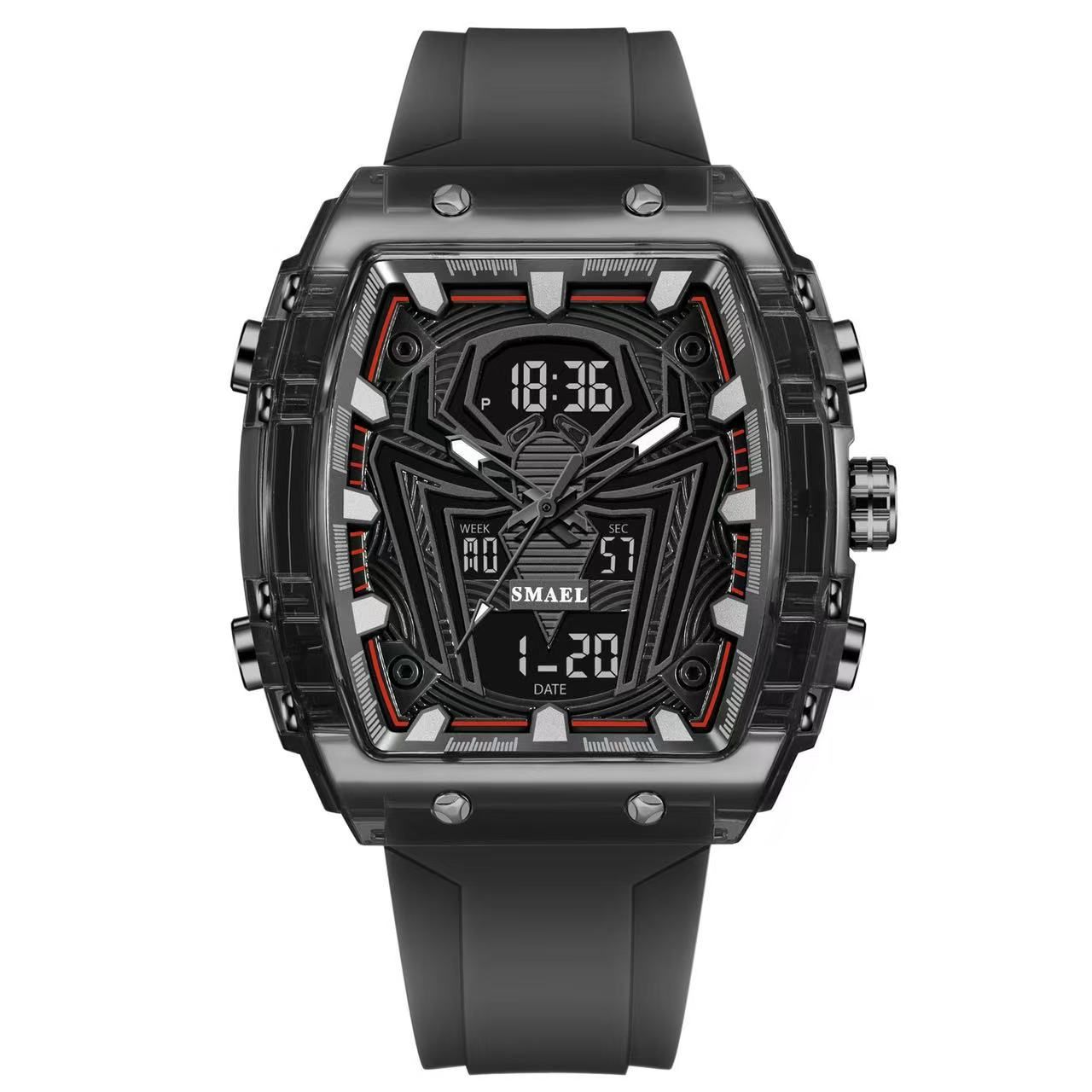 Smael 8116 New Cool Spider Barrel-Shaped Large Dial Design Sports Waterproof Fashion Multifunctional Men's Quartz Electronic Watch