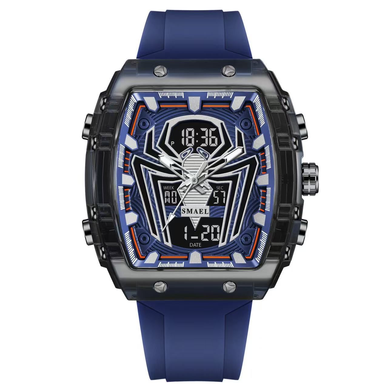 Smael 8116 New Cool Spider Barrel-Shaped Large Dial Design Sports Waterproof Fashion Multifunctional Men's Quartz Electronic Watch