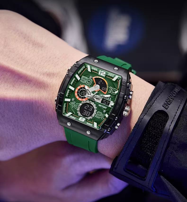 Smael 8109 Barrel-Shaped Multifunctional Sports & Leisure Electronic Watch, Waterproof, Dual Display, LED Luminous, Alarm Clock, Men's Watch