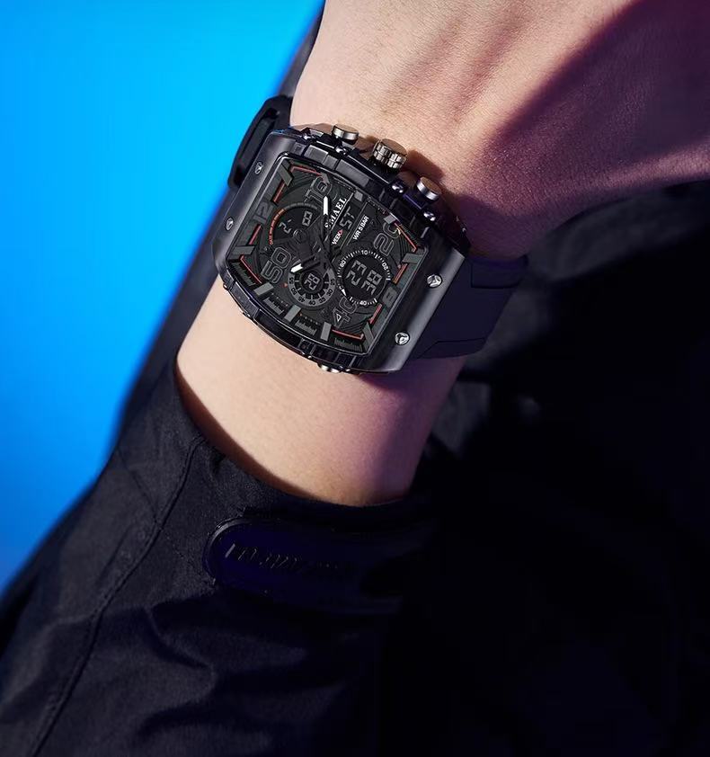 Smael 8109 Barrel-Shaped Multifunctional Sports & Leisure Electronic Watch, Waterproof, Dual Display, LED Luminous, Alarm Clock, Men's Watch