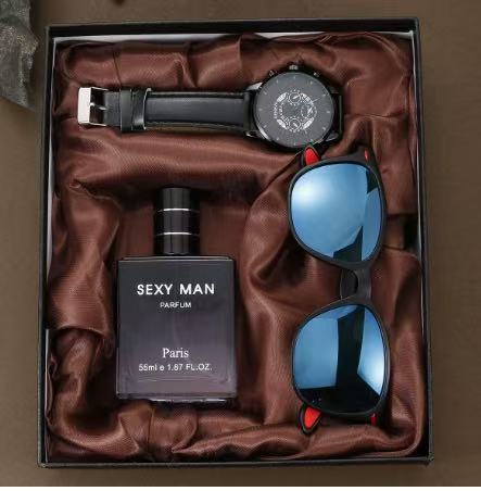 2025 Best-Selling GENEVA Ghost Face Men's Cool And Personal Leather Strap Watch Sunglasses Perfume Gift Box Set