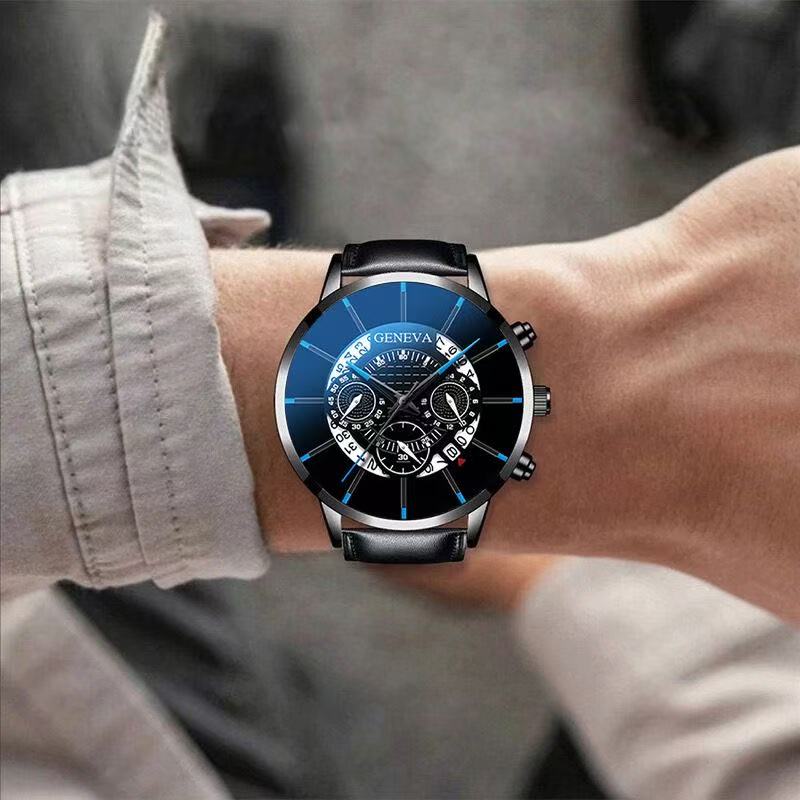 2025 Best-Selling GENEVA Ghost Face Men's Cool And Personal Leather Strap Watch Sunglasses Perfume Gift Box Set