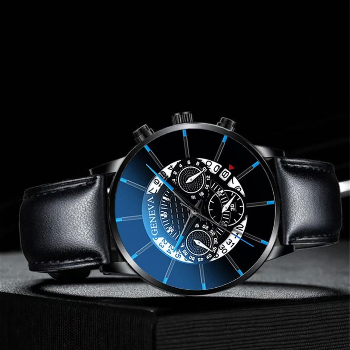 2025 Best-Selling GENEVA Ghost Face Men's Cool And Personal Leather Strap Watch Sunglasses Perfume Gift Box Set