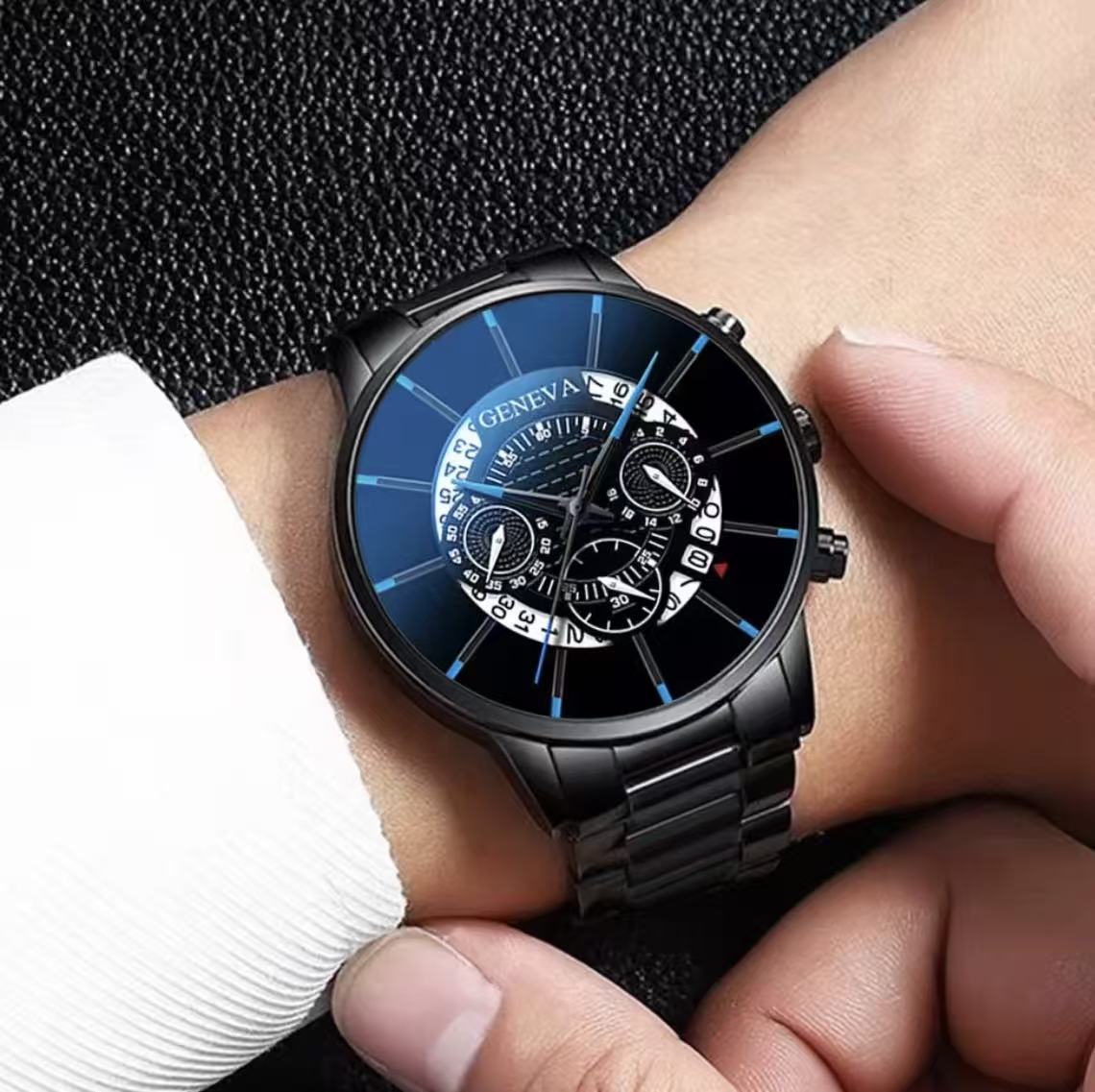 2025 Best-Selling GENEVA Ghost Face Men's Cool And Personal Leather Strap Watch Sunglasses Perfume Gift Box Set