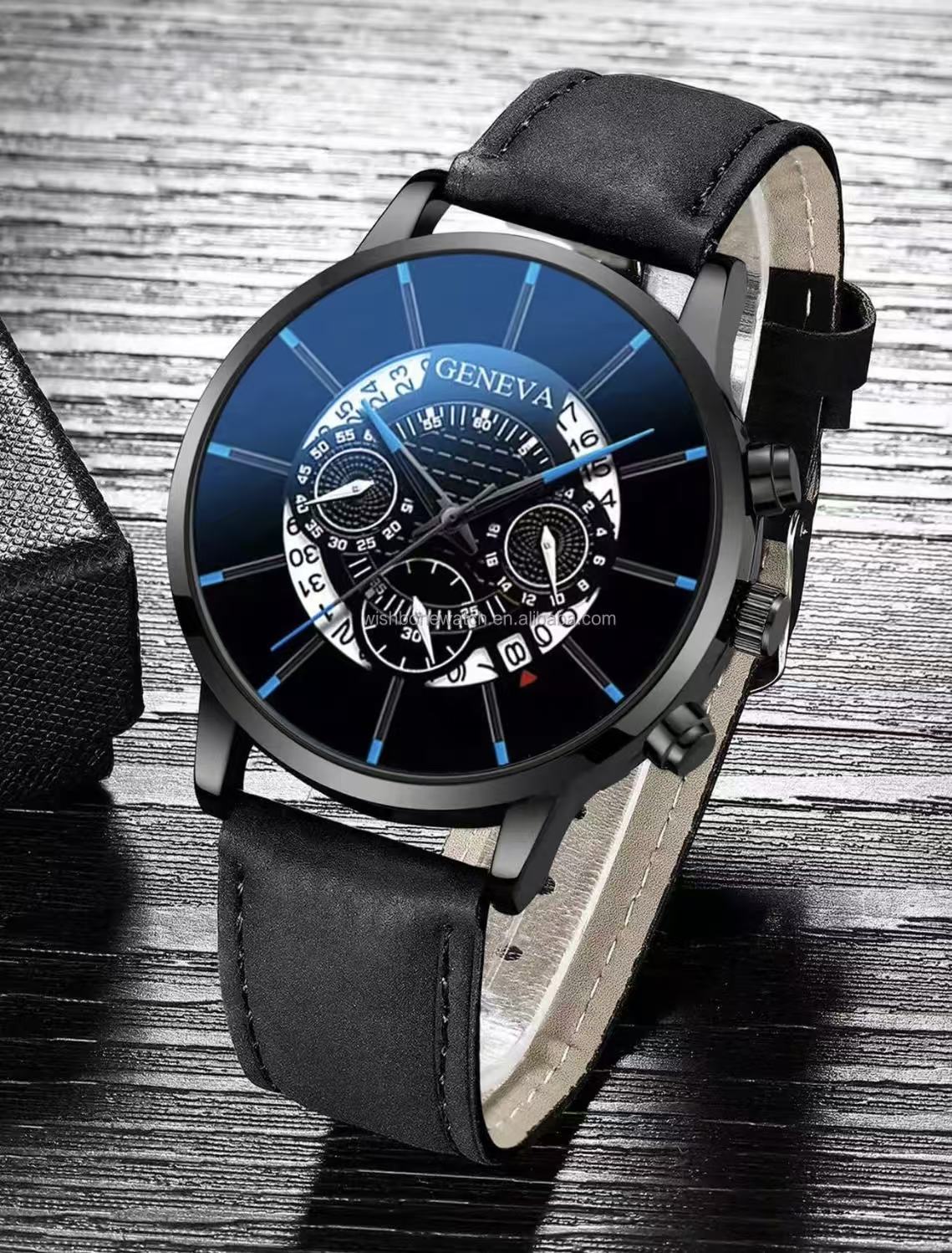 2025 Best-Selling GENEVA Ghost Face Men's Cool And Personal Leather Strap Watch Sunglasses Perfume Gift Box Set