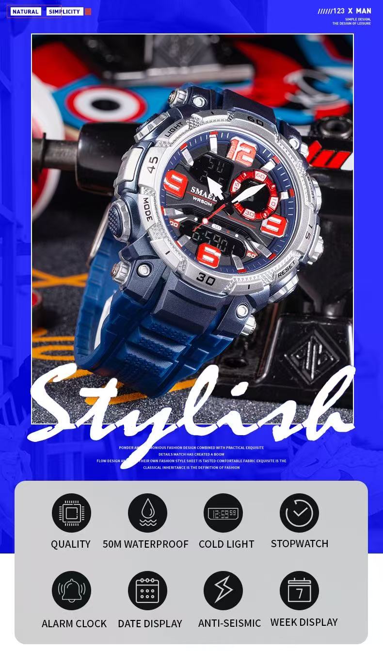 Smael 1921 Smaier Dual-Display Electronic Watch For Teenagers And Students, Waterproof, Sports, Wholesale, Luminous, Alarm Clock, Calendar, Adopting Japanese Movement And Organic Glass Mirror