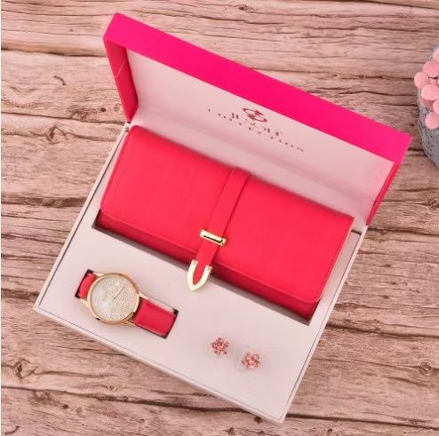 3Pcs/Set Ladies Fashion Temperament Wallet + Watch + Ear Stud Gift Box Gift Set, Festival Gift for Gifting