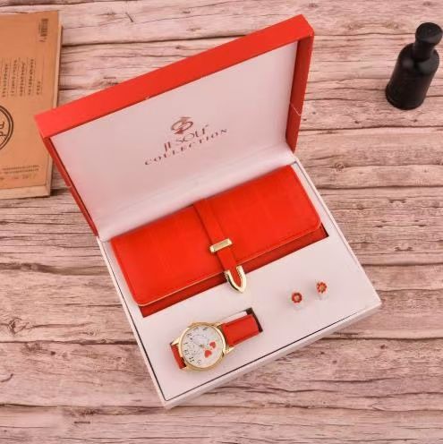 3Pcs/Set Ladies Fashion Temperament Wallet + Watch + Ear Stud Gift Box Gift Set, Festival Gift for Gifting