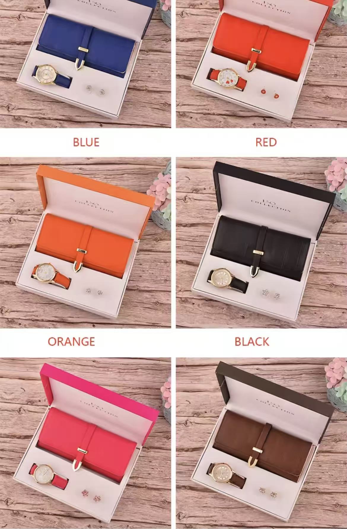 3Pcs/Set Ladies Fashion Temperament Wallet + Watch + Ear Stud Gift Box Gift Set, Festival Gift for Gifting