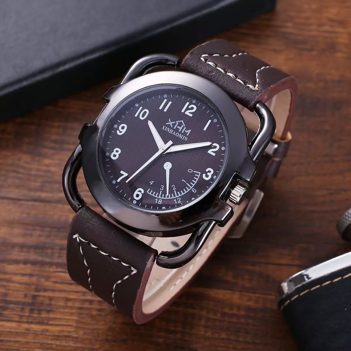 3-Piece Mature Business Men's PU Leather Watch And Wallet Set, Matched With Various Handmade Gift Box Black Cloth Set Gifts