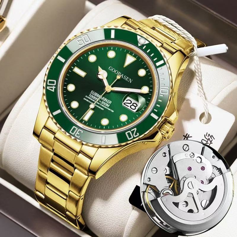 Gubaisen Gold Black Green Ghost Imitation Mechanical Men's Watch Luminous Quartz Watch TikTok Kwai Bestseller